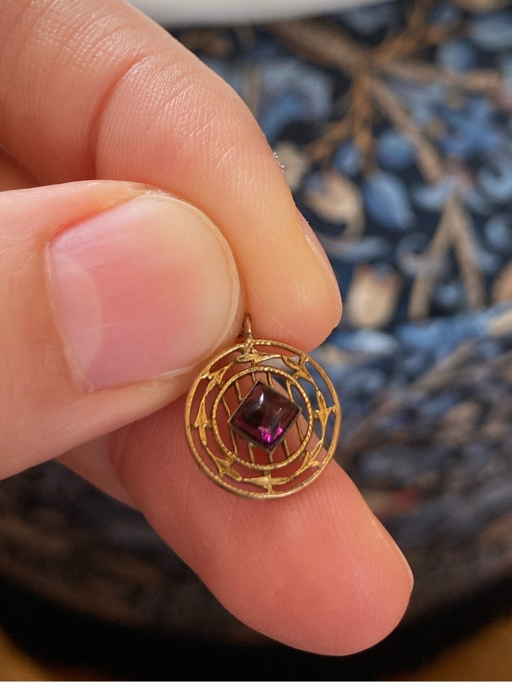 Antique Art Nouveau Amethyst Paste Glass Target Style Charm
